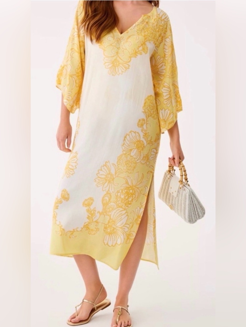 * New Lilly Pulitzer Yellow Floral Maxi Caftan Coverup *